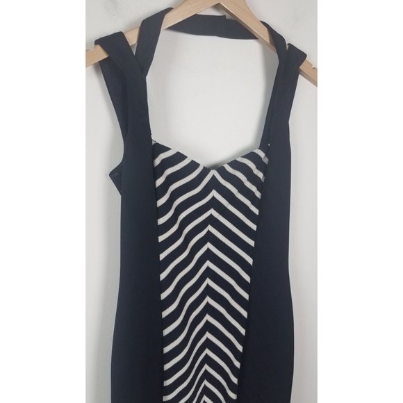 Guess Women's Sz. 10 Navy & White Striped Knit Bandage Knee Length Dress - Picture 3 of 11